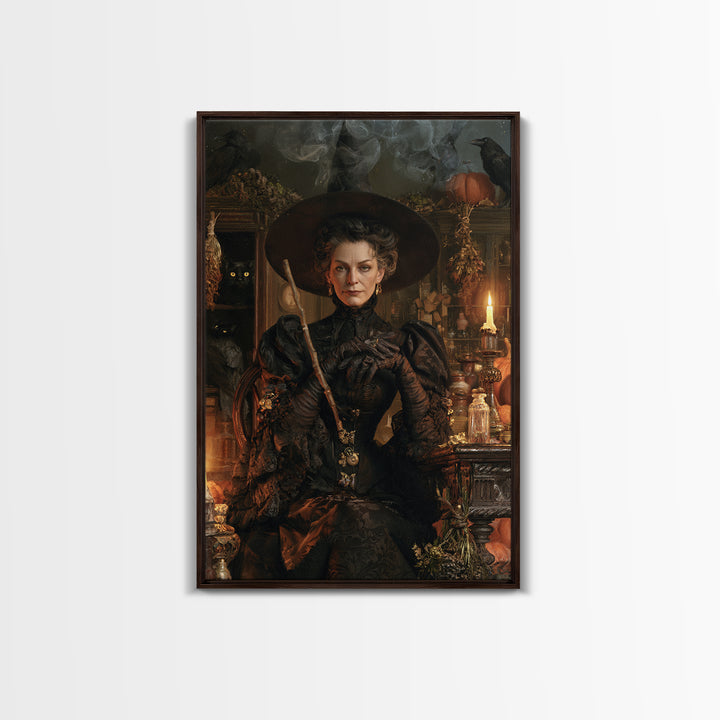 The Blackthorne Matron, Victorian Witch Portrait, Vertical Canvas Print, Dark Academia Decor, Halloween Portrait Art, Classic Monster Art