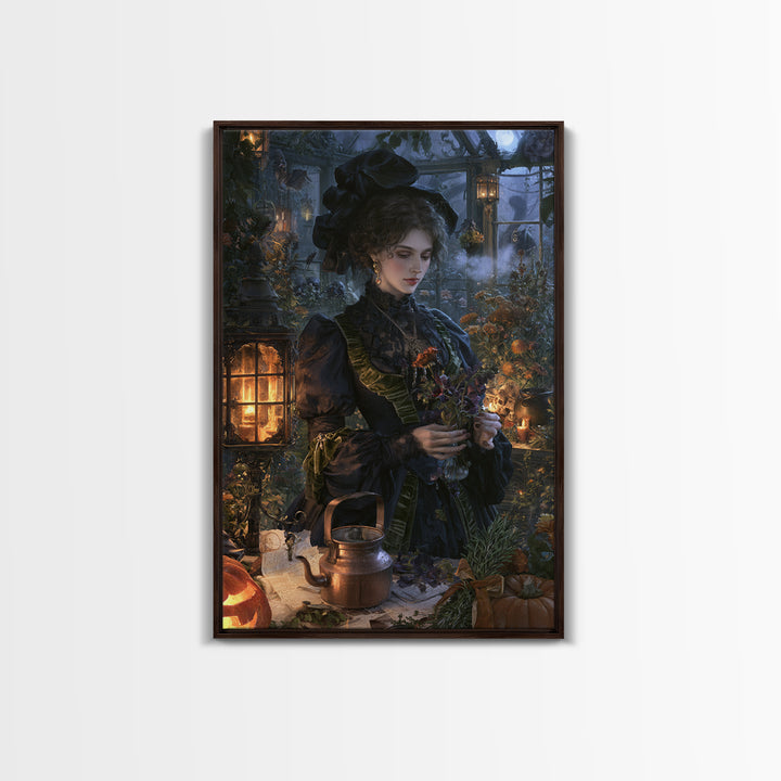 The Greenhouse Witch, Victorian Witch Portrait, Vertical Canvas Print, Macabre Home Decor, Gothic Wall Decor, Classic Monster Art
