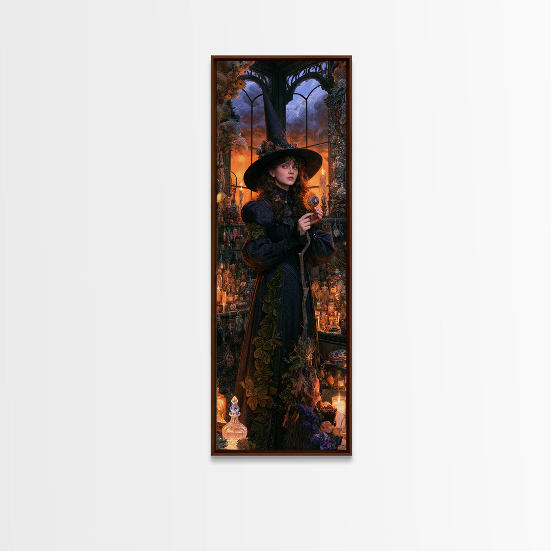 The Greenhouse Witch, Victorian Witch Portrait, Tall Narrow Canvas Print, Antique Style Decor, Antique Horror Decor, Classic Monster Art