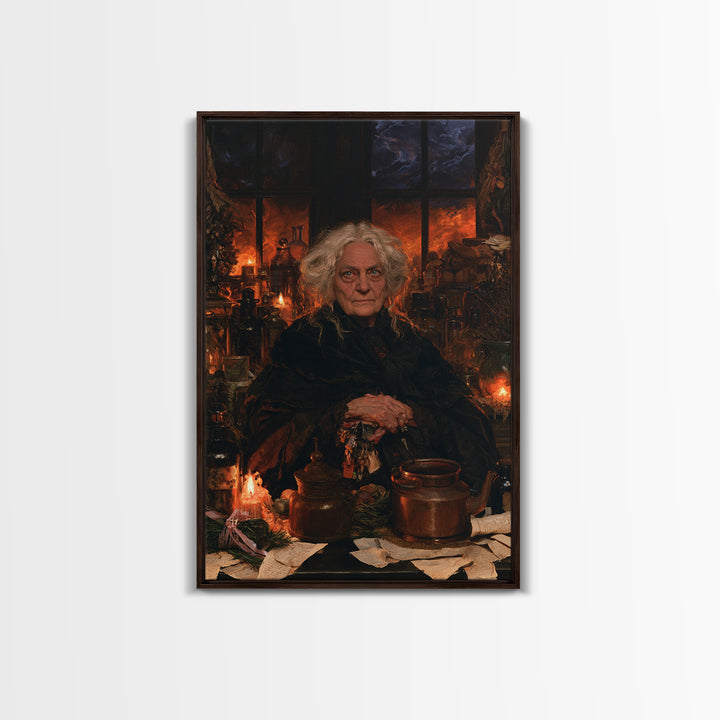 The Sea-Witch Aunt, Victorian Witch Portrait, Vertical Canvas Print, Dark Academia Decor, Antique Horror Decor, Classic Monster Art