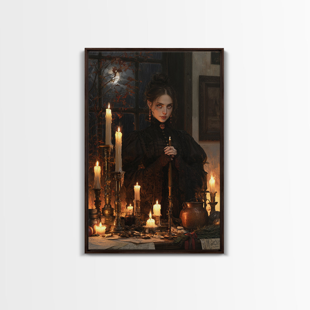 The Candle Witch, Victorian Witch Portrait, Vertical Canvas Print, Dark Academia Decor, Antique Horror Decor, Classic Monster Art