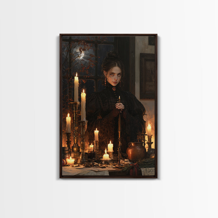 The Candle Witch, Victorian Witch Portrait, Vertical Canvas Print, Dark Academia Decor, Antique Horror Decor, Classic Monster Art