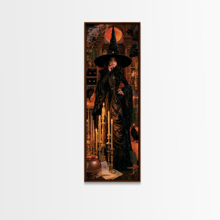 The Candle Witch, Victorian Witch Portrait, Tall Narrow Canvas Print, Classic Halloween Decor, Halloween Portrait Art, Classic Monster Art