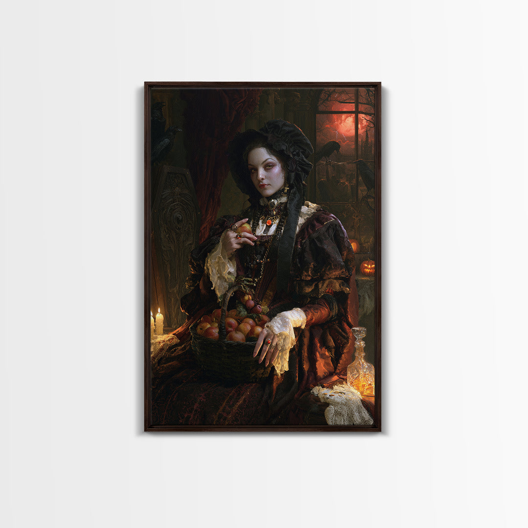The Orchard Hexer, Victorian Witch Portrait, Vertical Canvas Print, Macabre Home Decor, Halloween Portrait Art, Classic Monster Art