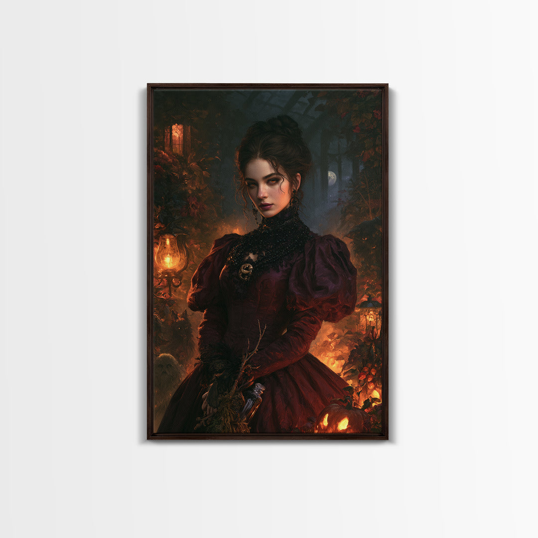 The Velvet Coven Sister, Victorian Witch Portrait, Vertical Canvas Print, Gothic Home Decor, Gothic Wall Decor, Classic Monster Art