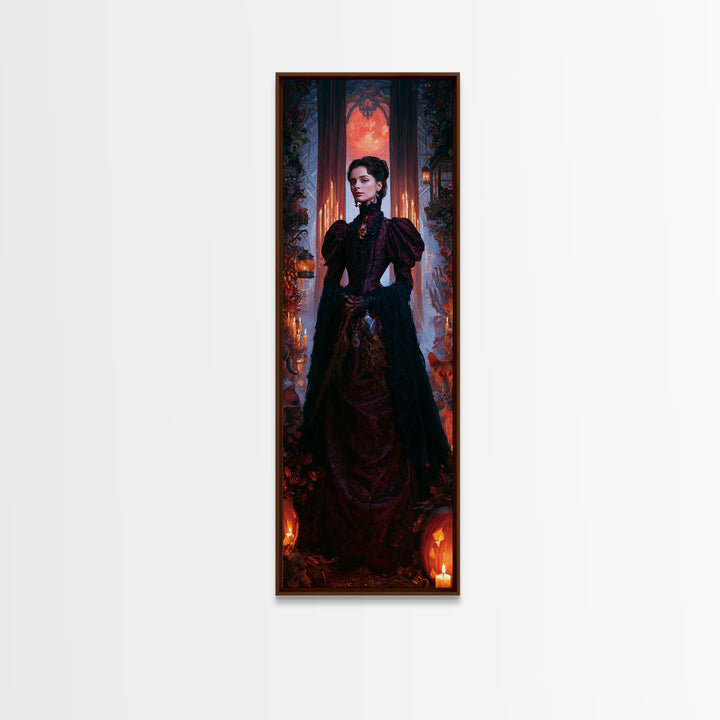 The Velvet Coven Sister, Victorian Witch Portrait, Tall Narrow Canvas Print, Macabre Home Decor, Gothic Wall Decor, Classic Monster Art