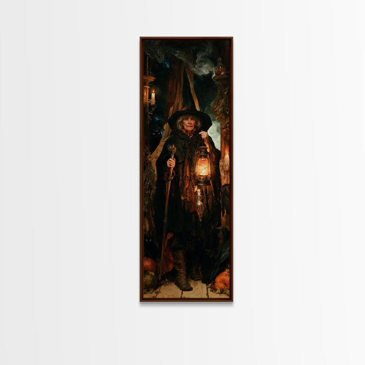 The Lantern Witch, Victorian Witch Portrait, Tall Narrow Canvas Print, Macabre Home Decor, Antique Horror Decor, Classic Monster Art