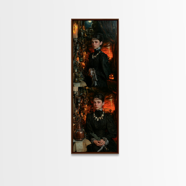 The Bone Charm Governess, Victorian Witch Portrait, Tall Narrow Canvas Print, Gothic Home Decor, Gothic Wall Decor, Classic Monster Art