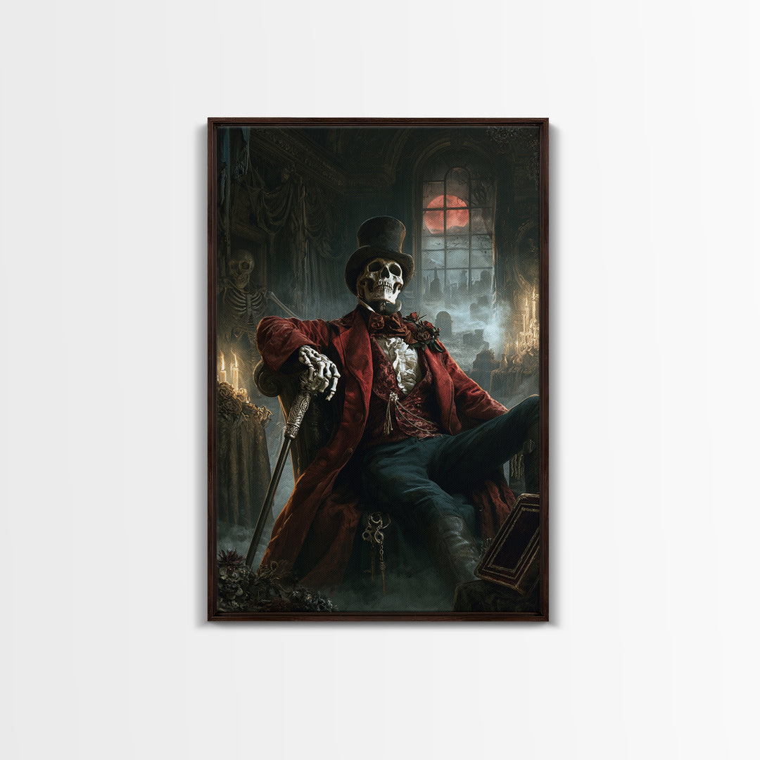 The Bone Marquis, Victorian Skeleton Portrait, Vertical Canvas Print, Gothic Home Decor, Halloween Portrait Art, Classic Monster Art
