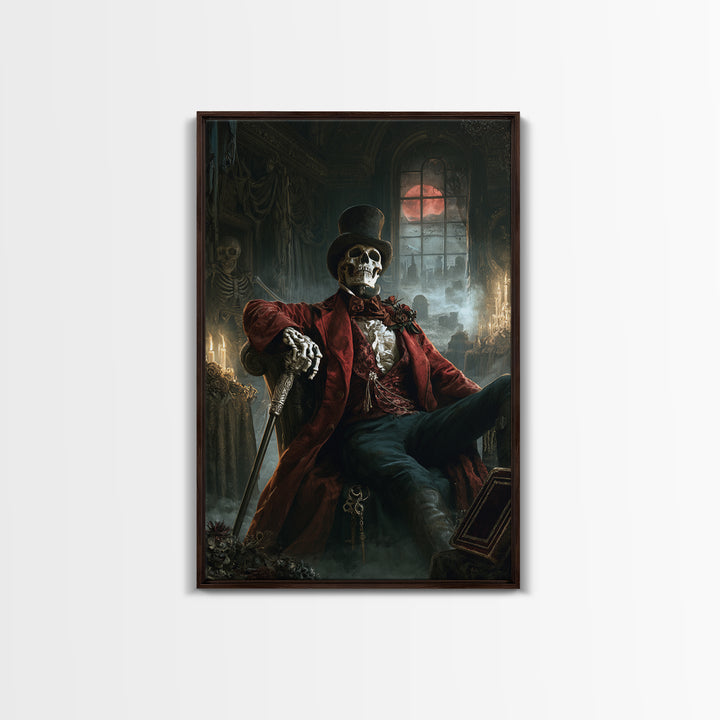 The Bone Marquis, Victorian Skeleton Portrait, Vertical Canvas Print, Gothic Home Decor, Halloween Portrait Art, Classic Monster Art