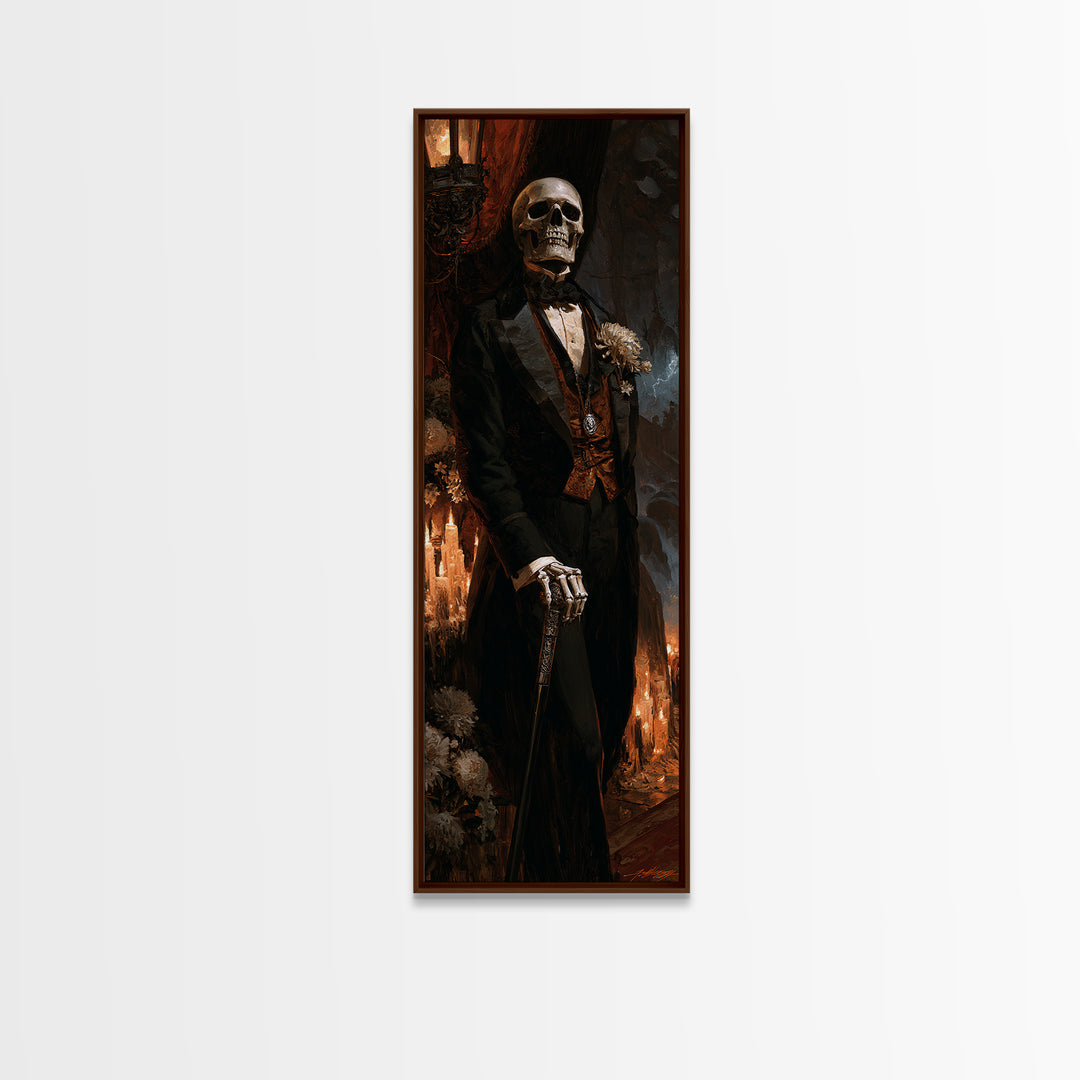 The Bone Marquis, Victorian Skeleton Portrait, Tall Narrow Canvas Print, Macabre Home Decor, Canvas Print, Classic Monster Art