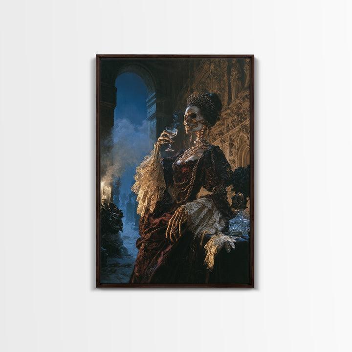 The Lace-Boned Countess, Victorian Skeleton Portrait, Vertical Canvas Print, Gothic Home Decor, Gothic Wall Decor, Classic Monster Art