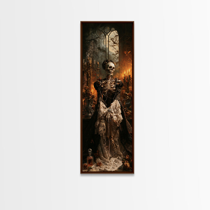 The Lace-Boned Countess, Victorian Skeleton Portrait, Tall Narrow Canvas Print, Gothic Home Decor, Canvas Print, Classic Monster Art