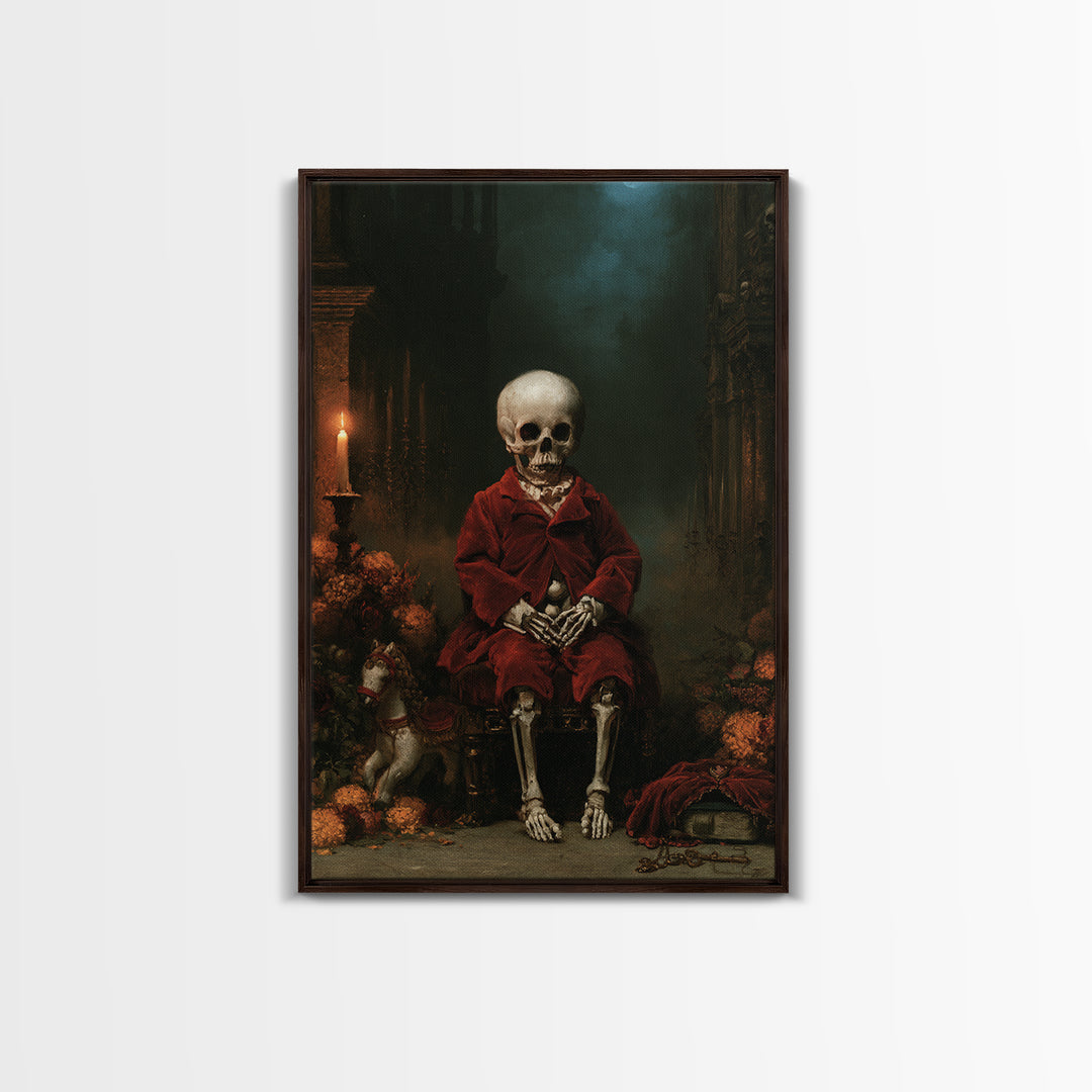 The Ossuary Child, Victorian Skeleton Portrait, Vertical Canvas Print, Antique Style Decor, Gothic Wall Decor, Classic Monster Art