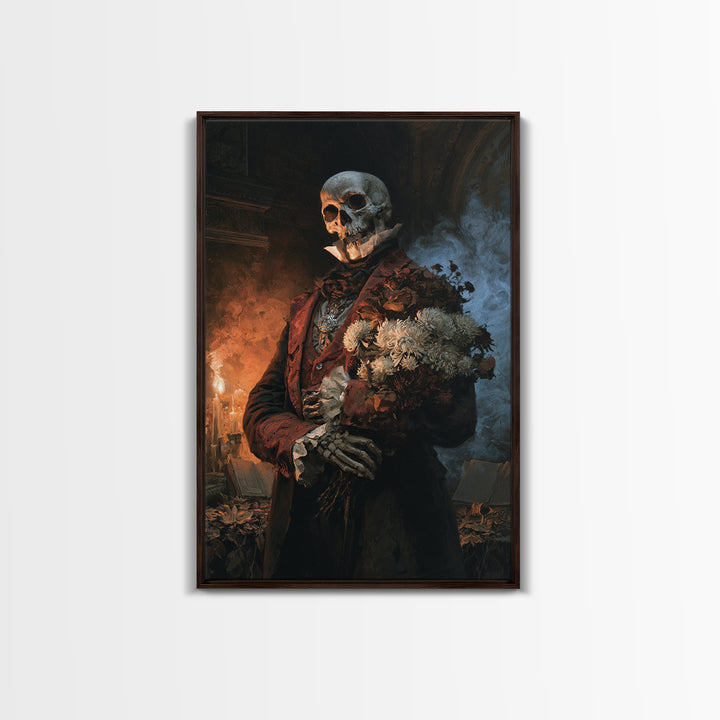 The Graveyard Dandy, Victorian Skeleton Portrait, Vertical Canvas Print, Classic Halloween Decor, Gothic Wall Decor, Classic Monster Art