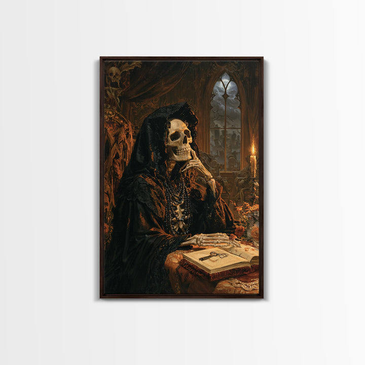 The Widow In Ivory Bone, Victorian Skeleton Portrait, Vertical Canvas Print, Macabre Home Decor, Halloween Portrait Art, Classic Monster Art