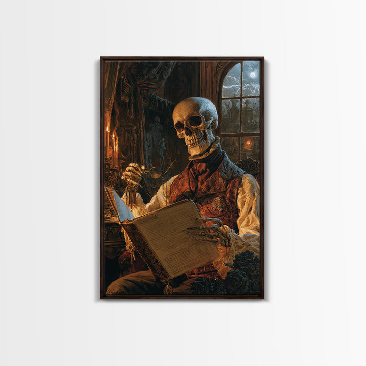 The Gentleman Anatomist, Victorian Skeleton Portrait, Vertical Canvas Print, Dark Academia Decor, Canvas Print, Classic Monster Art
