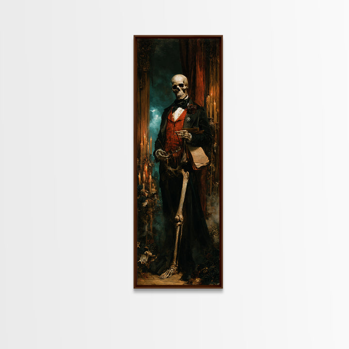 The Gentleman Anatomist, Victorian Skeleton Portrait, Tall Narrow Canvas Print, Antique Style Decor, Classic Monster Art