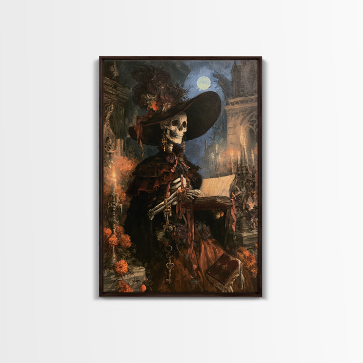 The Ballad-Singer Skeleton, Victorian Skeleton Portrait, Vertical Canvas Print, Classic Halloween Decor, Classic Monster Art