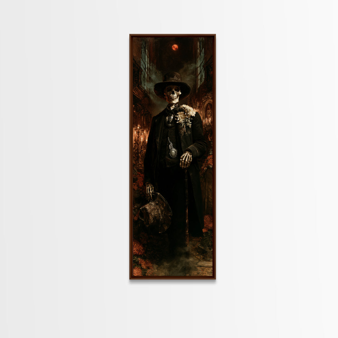 The Harvest Bones, Victorian Skeleton Portrait, Tall Narrow Canvas Print, Macabre Home Decor, Spooky Season Decor, Classic Monster Art