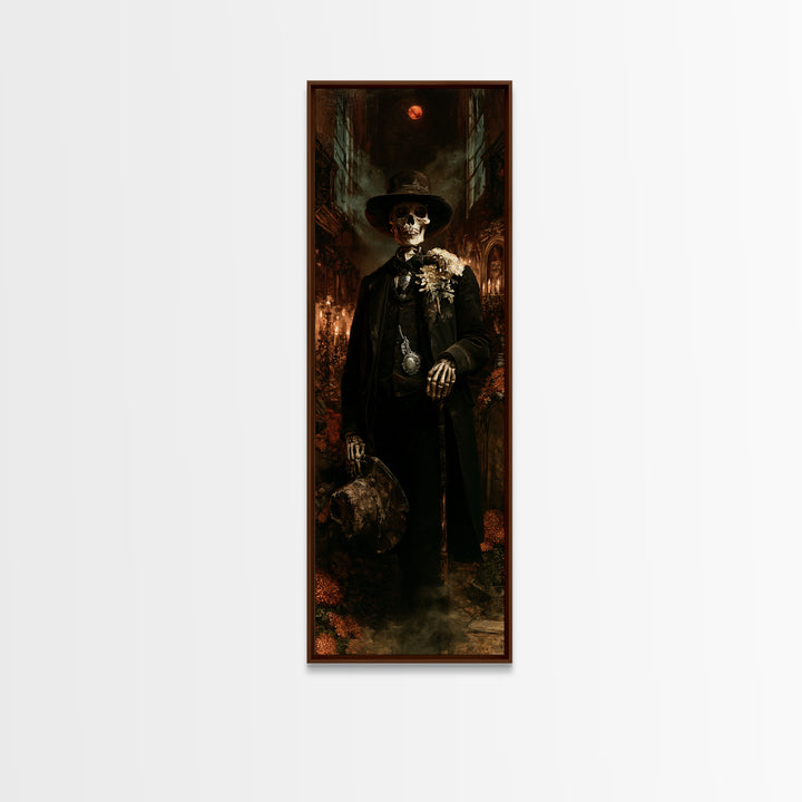 The Harvest Bones, Victorian Skeleton Portrait, Tall Narrow Canvas Print, Macabre Home Decor, Spooky Season Decor, Classic Monster Art