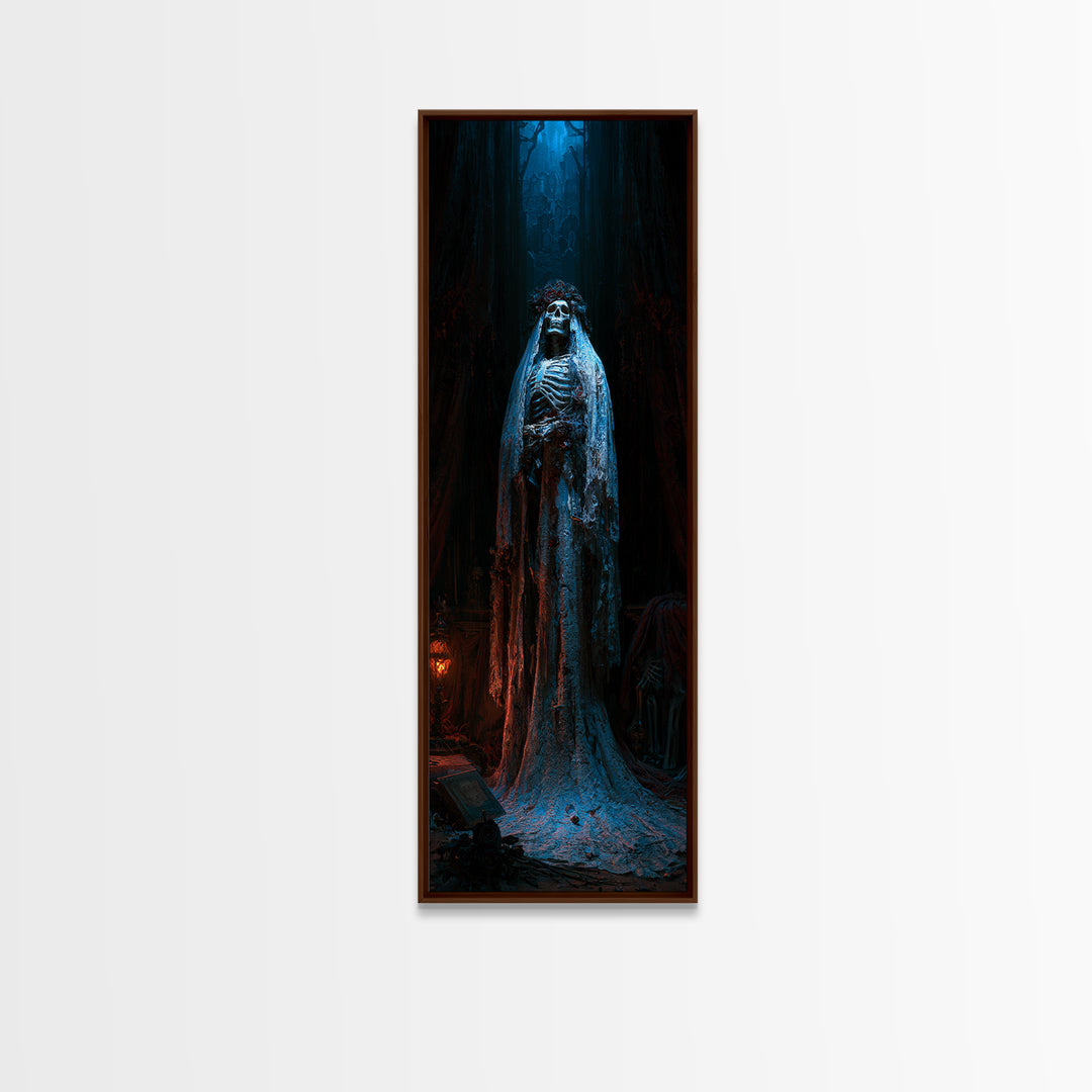 The Mourning Skeleton Bride, Victorian Skeleton Portrait, Tall Narrow Canvas Print, Classic Halloween Decor, Canvas Print