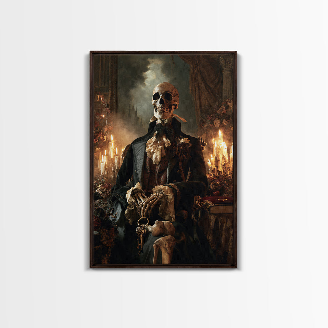 The Crypt Chamberlain, Victorian Skeleton Portrait, Vertical Canvas Print, Antique Style Decor, Gothic Wall Decor, Classic Monster Art