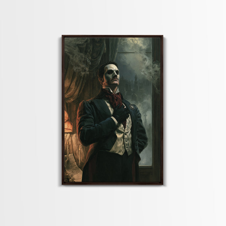 The Opera Phantom, Victorian Phantom Portrait, Vertical Canvas Print, Dark Academia Decor, Canvas Print, Classic Monster Art