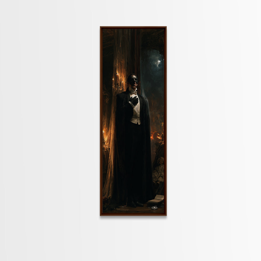 The Opera Phantom, Victorian Phantom Portrait, Tall Narrow Canvas Print, Classic Halloween Decor, Canvas Print, Classic Monster Art
