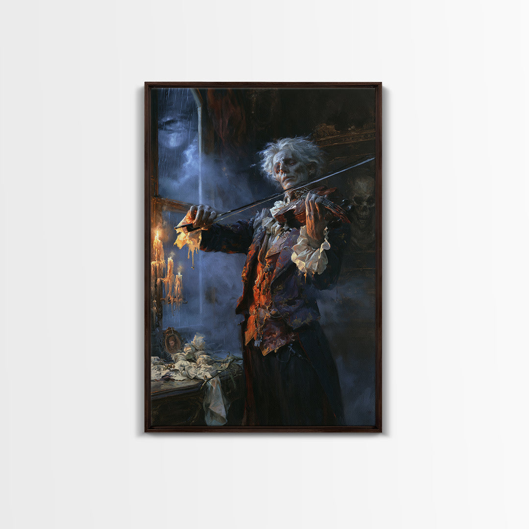The Phantom Violinist, Victorian Phantom Portrait, Vertical Canvas Print, Macabre Home Decor, Gothic Wall Decor, Classic Monster Art
