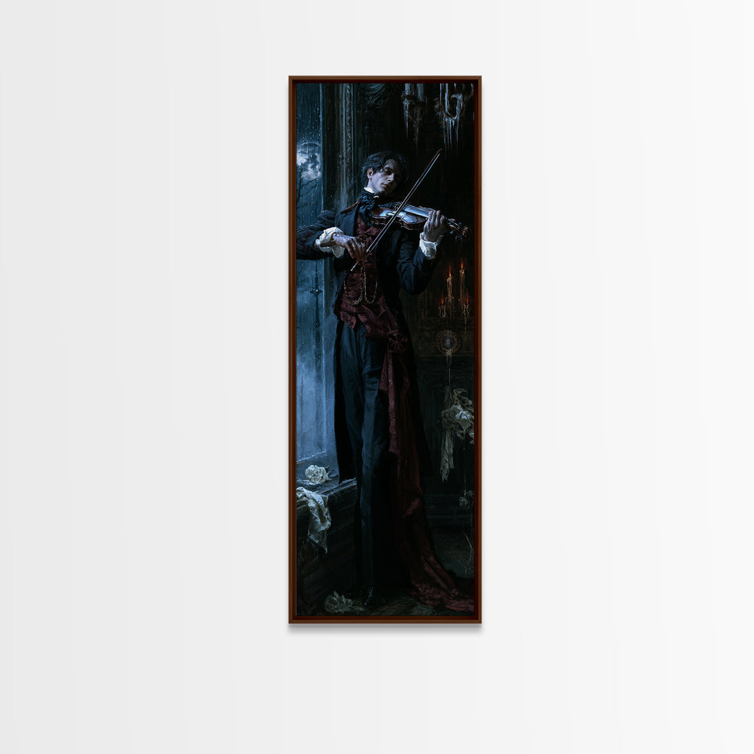 The Phantom Violinist, Victorian Phantom Portrait, Tall Narrow Canvas Print, Classic Halloween Decor, Classic Monster Art