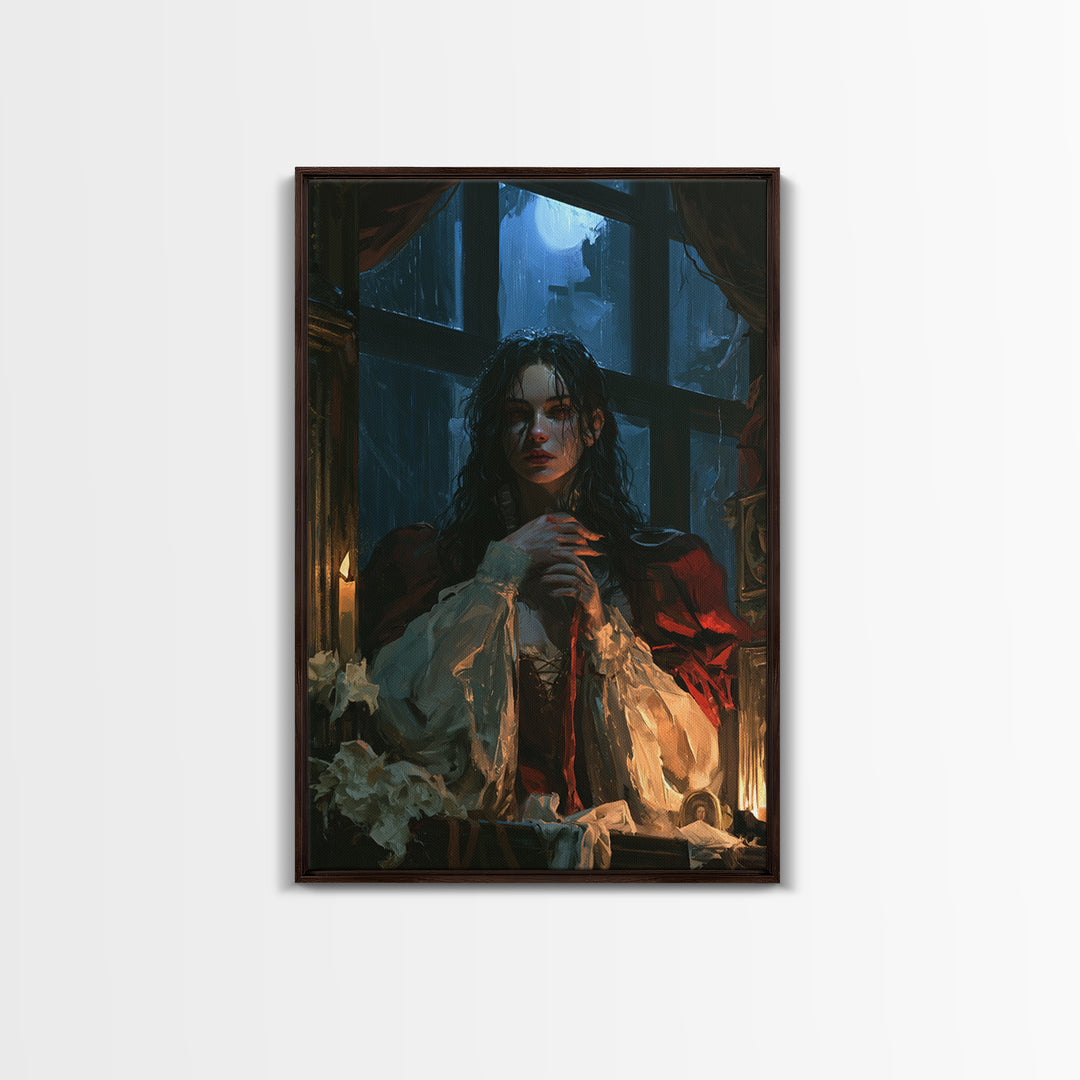 The Lake House Wraith, Victorian Phantom Portrait, Vertical Canvas Print, Antique Style Decor, Halloween Portrait Art, Classic Monster Art