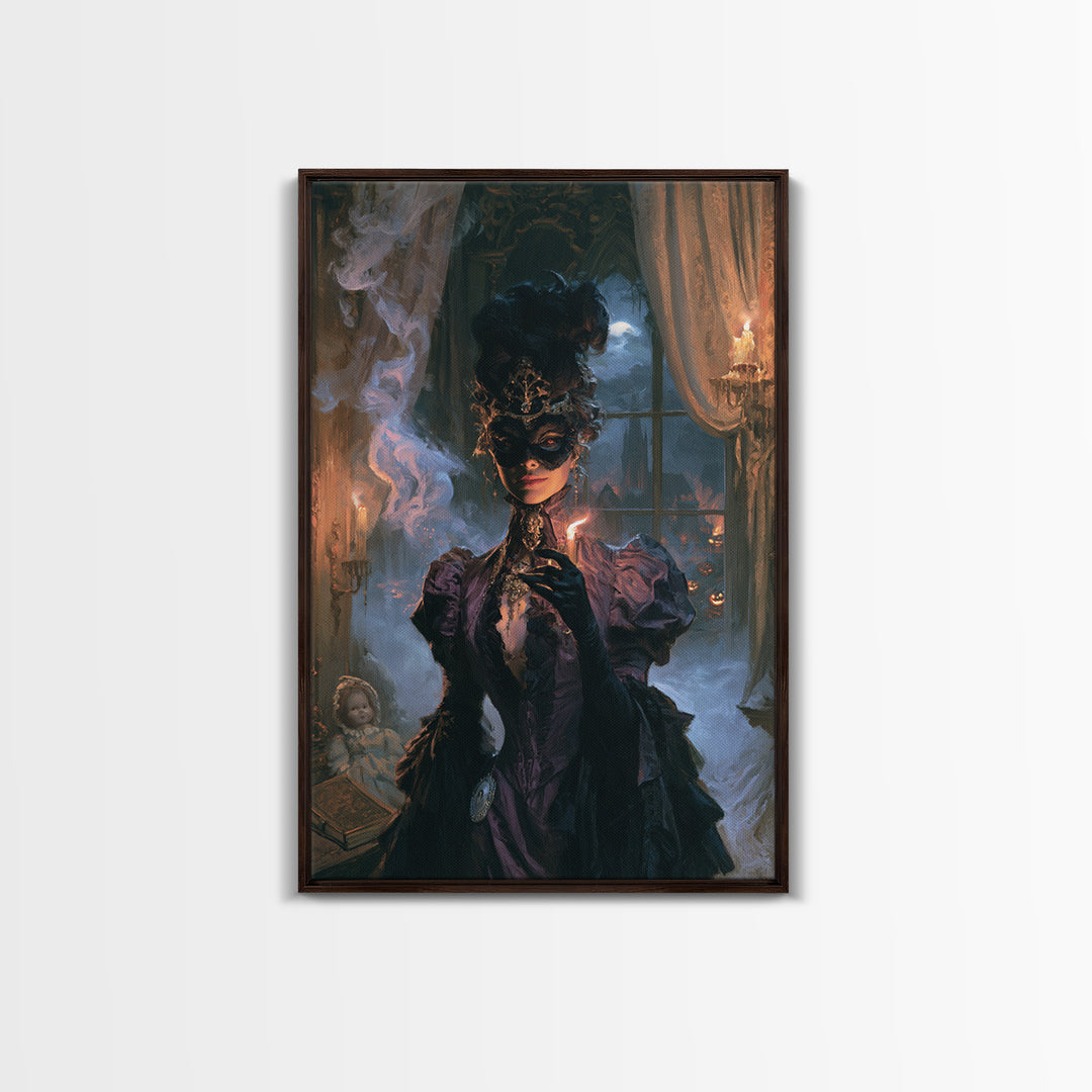 The Velvet Mask Specter, Victorian Phantom Portrait, Vertical Canvas Print, Gothic Home Decor, Antique Horror Decor, Classic Monster Art
