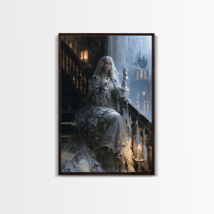 The Frosted Window Shade, Victorian Phantom Portrait, Vertical Canvas Print, Dark Academia Decor, Antique Horror Decor, Classic Monster Art