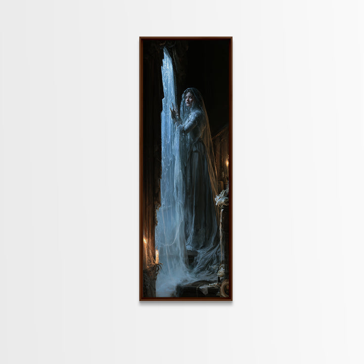 The Frosted Window Shade, Victorian Phantom Portrait, Tall Narrow Canvas Print, Macabre Home Decor, Canvas Print, Classic Monster Art