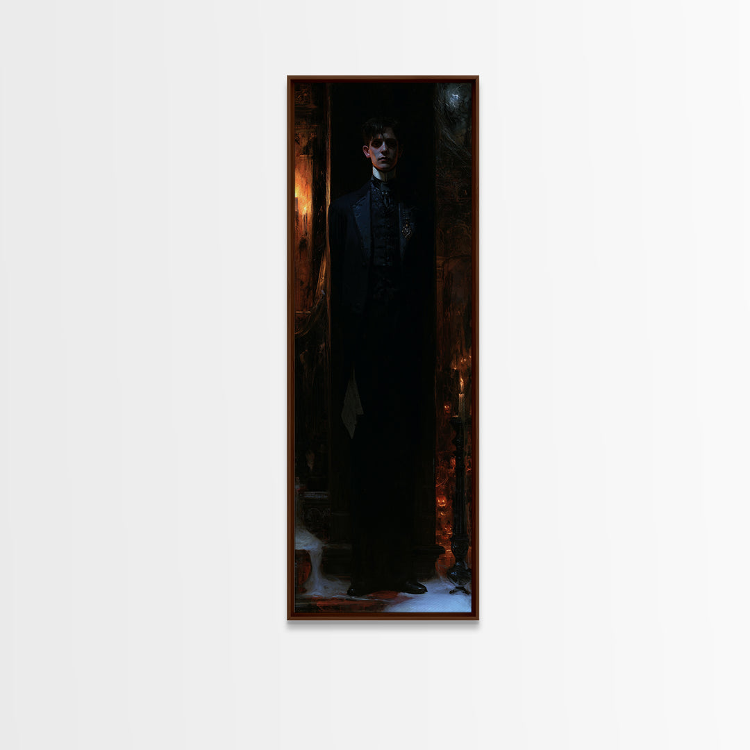 The Servant Of The North Wing, Victorian Phantom Portrait, Tall Narrow Canvas Print, Dark Academia Decor, Classic Monster Art