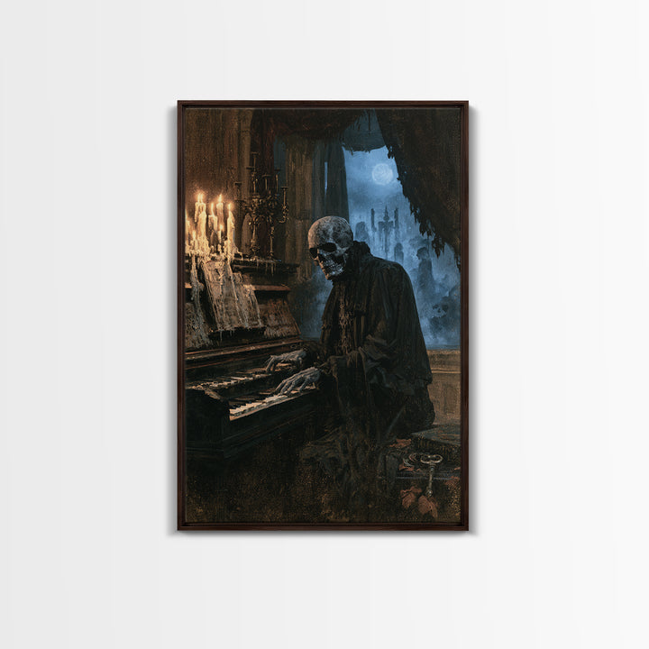 The Cemetery Organist, Victorian Phantom Portrait, Vertical Canvas Print, Antique Style Decor, Gothic Wall Decor, Classic Monster Art