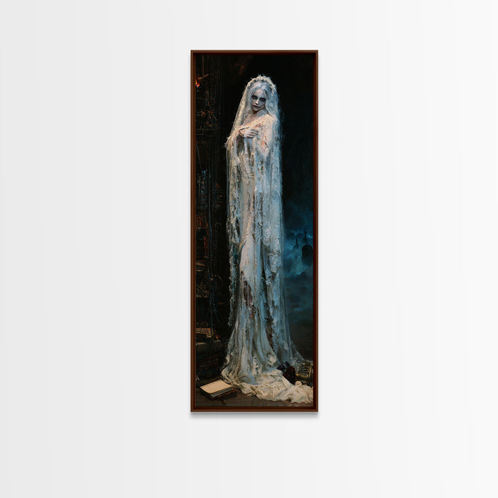 The Storm-Stitched Bride, Victorian Monster Portrait, Tall Narrow Canvas Print, Gothic Home Decor, Canvas Print, Classic Monster Art
