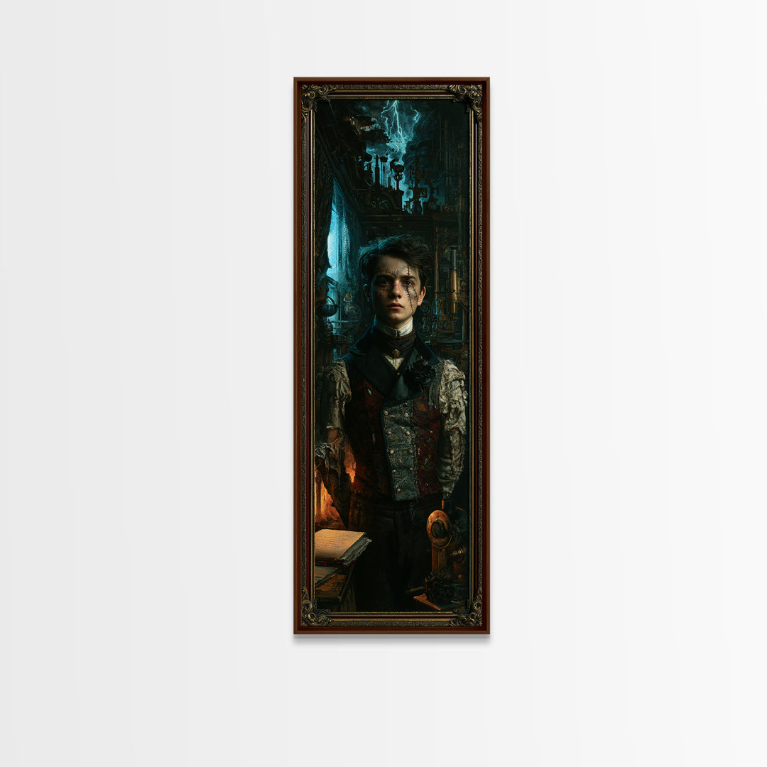 The Laboratory Son, Victorian Monster Portrait, Tall Narrow Canvas Print, Macabre Home Decor, Canvas Print, Classic Monster Art