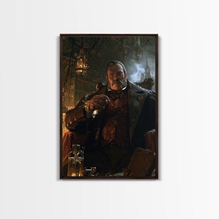 The Bolt-Browed Magistrate, Victorian Monster Portrait, Vertical Canvas Print, Antique Style Decor, Canvas Print, Classic Monster Art