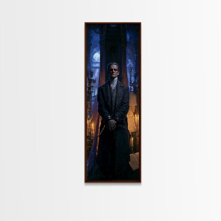 The Clocktower Patient, Victorian Monster Portrait, Tall Narrow Canvas Print, Antique Style Decor, Antique Horror Decor, Classic Monster Art