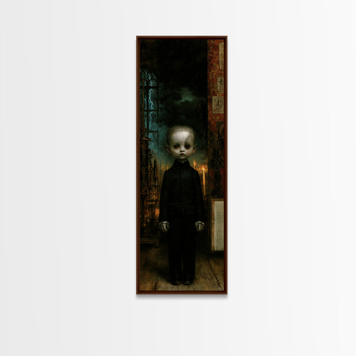The Orphaned Creation, Victorian Monster Portrait, Tall Narrow Canvas Print, Macabre Home Decor, Halloween Portrait Art, Classic Monster Art
