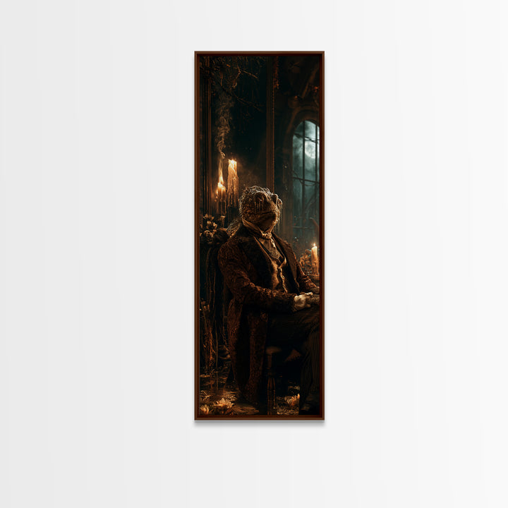 The Marsh Gentleman, Victorian Creature Portrait, Tall Narrow Canvas Print, Antique Style Decor, Gothic Wall Decor, Classic Monster Art
