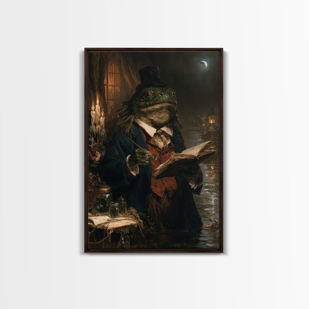The Fen Naturalist, Victorian Creature Portrait, Vertical Canvas Print, Classic Halloween Decor, Spooky Season Decor, Classic Monster Art