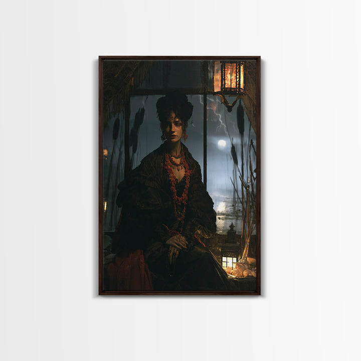 The Tidal Heiress, Victorian Creature Portrait, Vertical Canvas Print, Dark Academia Decor, Antique Horror Decor, Classic Monster Art