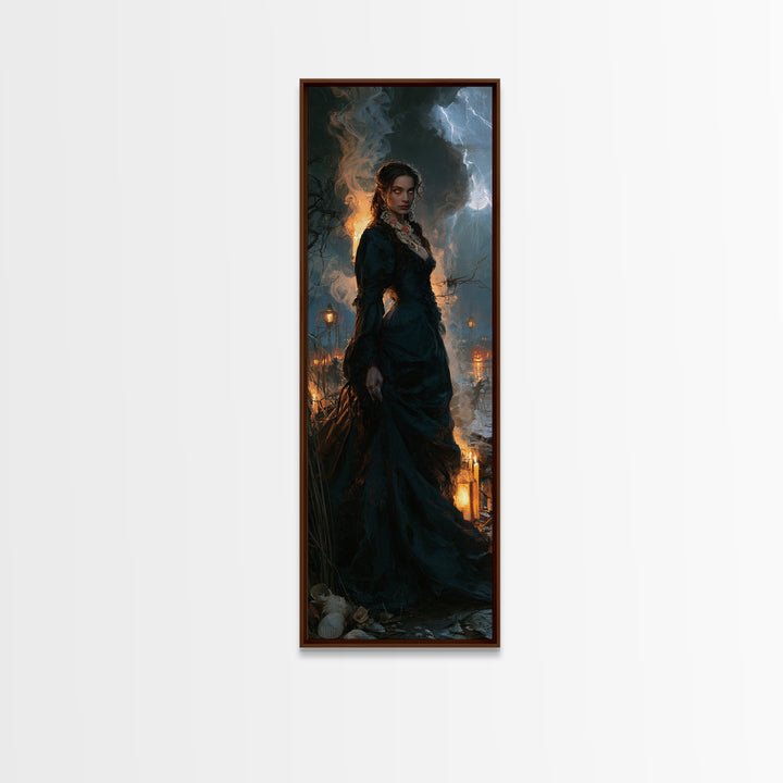 The Tidal Heiress, Victorian Creature Portrait, Tall Narrow Canvas Print, Dark Academia Decor, Antique Horror Decor, Classic Monster Art