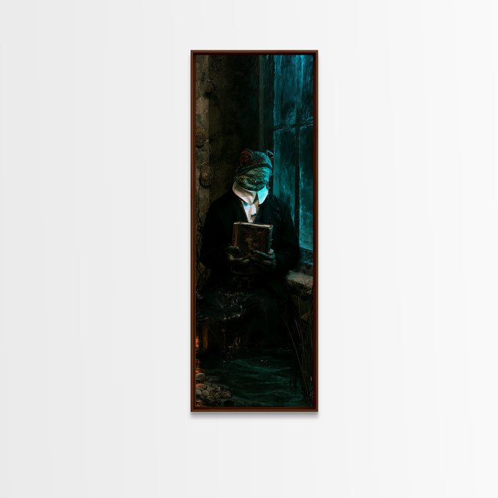The River Chapel Creature, Victorian Creature Portrait, Tall Narrow Canvas Print, Classic Halloween Decor, Classic Monster Art