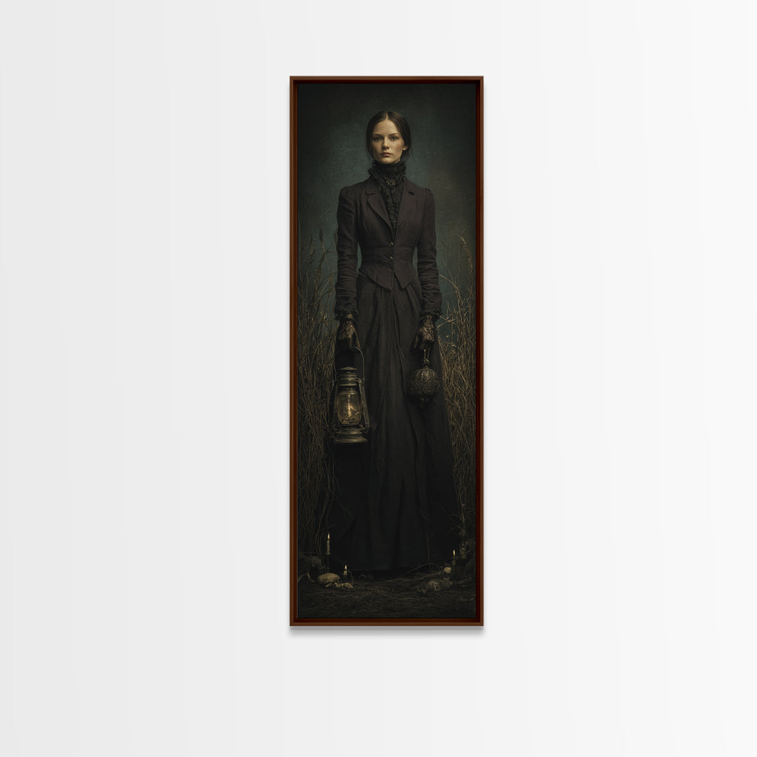 The Marsh Widow, Victorian Creature Portrait, Tall Narrow Canvas Print, Antique Style Decor, Canvas Print, Classic Monster Art