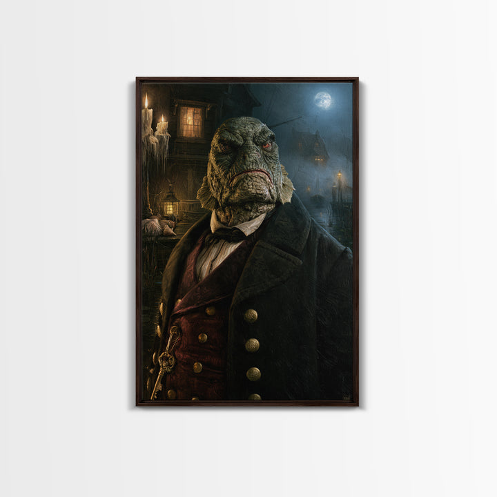 The Drowned Harbormaster, Victorian Creature Portrait, Vertical Canvas Print, Gothic Home Decor, Spooky Season Decor, Classic Monster Art