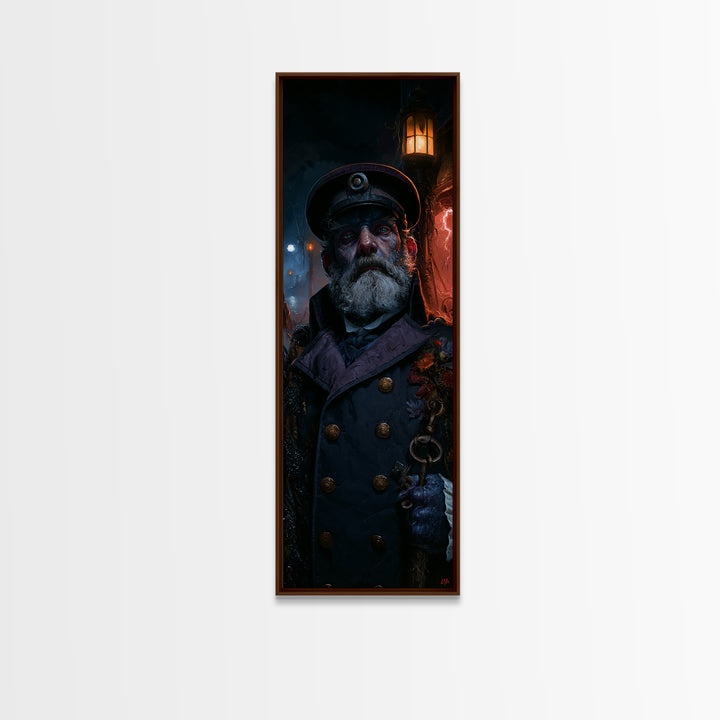 The Drowned Harbormaster, Victorian Creature Portrait, Tall Narrow Canvas Print, Dark Academia Decor, Classic Monster Art